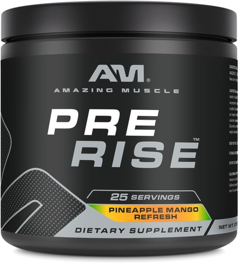 [BRSRAGLQCAFQM23U] Amazing Muscle Pre Rise | Pre-Workout Powder Supplement with Caffeine & Beta-Alanine for Men & Women | 25 Servings (25 Servings, Pineapple Mango Refresh)