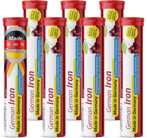 [BRSROEIQDNYBG3TB] T&D German Iron 14 mg - 140 Vegan Drink Effervescent Tablets - Cherry Flavor - Made in Germany