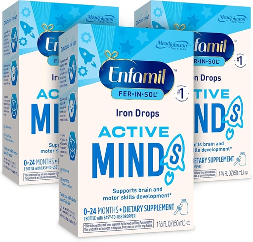 [BRSWIYADCUPBWD34] Enfamil Fer-In-Sol Iron Supplement Drops for Infants & Toddlers, Supports Brain Development, 50 mL Dropper Bottle, Pack of 3