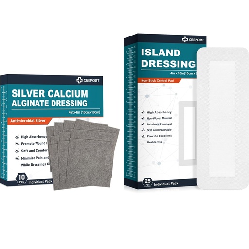 [BRSRAZQ7AB5W22QV] Silver Calcium Alginate Dressing (4''x4''10Pcs) +Island Dressing(4" x 10" 25Pcs)