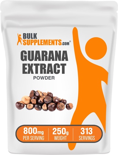 [BRSWKH33OAOAOAD4] BulkSupplements.com Guarana Extract Powder - Natural Caffeine Supplement, from Guarana Seed, Guarana Powder - Gluten Free, 800mg per Serving, 250g (8.8 oz) (Pack of 1)