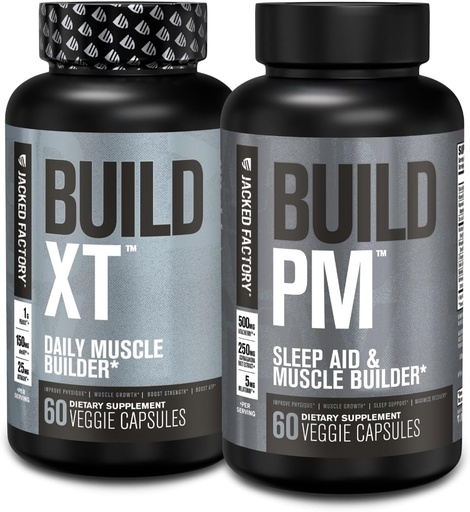 [BRSWYBL3BUAQYA3X] Jacked Factory AM & PM Muscle Building Supplement Stack - Build-XT Muscle Builder & Build PM Night Time Muscle Growth & Sleep Aid