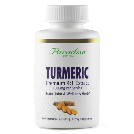 [BRSWIZYBOAORCCDK] Paradise Organic Turmeric Rhizome 4:1 Extract, Active Whole Spectrum Extract, Super Potent, Ultra Pure, Vegan, Non-GMO, Gluten Free, 90 Vegetarian Capsules
