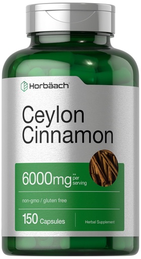 [BRSWGGAHAUJRYAYU] Horbäach Ceylon Cinnamon Supplement | 150 Capsules | Herbal Extract Pills | Non-GMO & Gluten Free