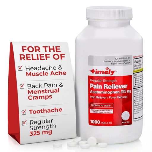 [BRSW2YYQO5YRM3LA] TIME-Cap Labs 1000 Tablets Regular Strength Acetaminophen 325mg - Pain Reliever & Fever Reducer for Adults, Helps with Headaches, Backaches, Muscle Pain, Toothaches, Arthritis & Menstrual Cramps