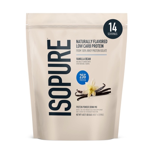 [BRSWGAQFCUCR4CAV] Isopure Low Carb 100% Pure Whey Isolate Protein Powder, Lactose Free, Gluten Free, With Vitamins, Vanilla Bean, 25g Protein Per Serving, 1 Lb, 14 Servings (Packaging May Vary)