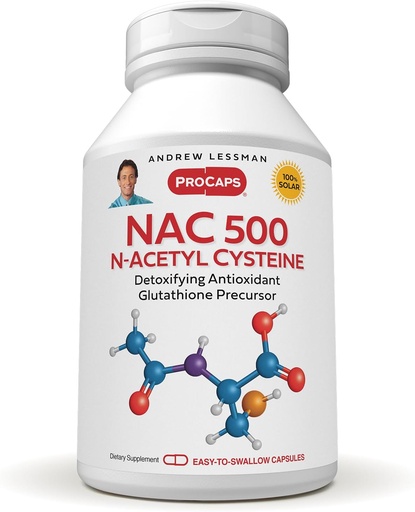 [BRSWIEIBOAOB6EI3] ANDREW LESSMAN NAC-500 N-Acetyl Cysteine 360 Cápsulas - Ajuda a combater o ataque diário de danificar radicais gratuitos, protege o cérebro, coração, pulmões, fígado, rins. Anti-oxidante desintoxicante. Sem aditivos