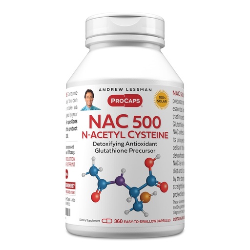 [BRSWIEIBOAOB6EI3] ANDREW LESSMAN NAC-500 N-Acetyl Cysteine 360 Capsules - Helps Combat Daily Onslaught of Damaging Free Radicals, Protects Brain, Heart, Lungs, Liver, Kidneys. Detoxifying Anti-oxidant. No Additives