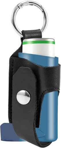 [BRSRMBIPOYNAK333] Asthma Inhaler Holder Carrying Holder for L-Shaped Inhaler PU Leather Protective Travel Handy Mini Holster for Adults and Kids,Carrying Case with Carabiner Clip（Inhaler Not Included ） (Black)