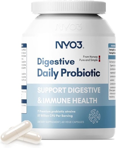 [BRSROCTYAABAKDLJ] NYO3 Digestive Probiotics 57 Bilion CFU 7 Strains,60 Capsules,Bloat Relief, Supports Digestion & Immune Health