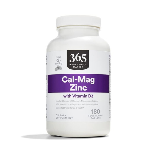 [BRSWGZQCBMPAEHT3] 365 by Whole Foods Market, Cal-Mag-Zinc with Vitamin D3, Vegetarian, 180 Count