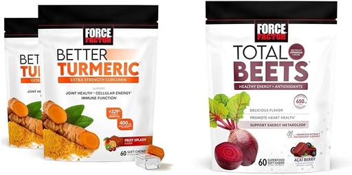[BRSRAYYYCIHBACLG] Force Factor Better Turmeric 120 Soft Chews & Total Beets 60 Soft Chews Bundle für Gelenk- und Herzgesundheit