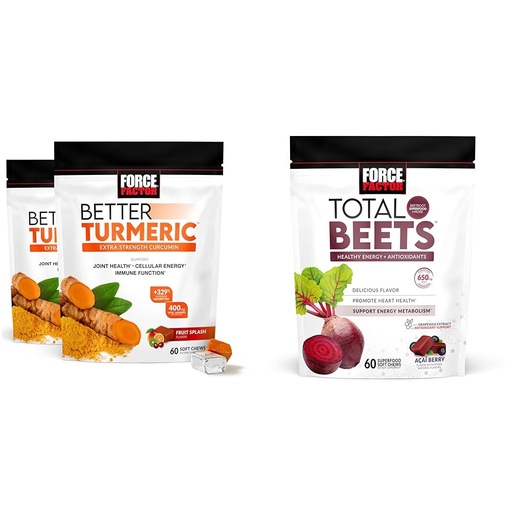 [BRSRAYYYCIHBACLG] Force Factor Better Turmeric 120 Soft Chews & Total Beets 60 Soft Chews Bundle for Joint and Heart Health