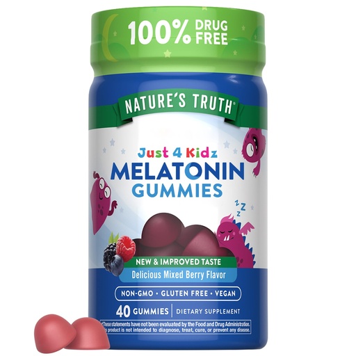 [BRSW2ZIHBUJW2CDO] Nature's Truth Kids Melatonin Gummy | 1mg | 40 Count | Vegan, Non-GMO & Gluten Free Gummies | Mixed Berry Flavor