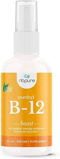 [BRSWIY35AEEGIFTM] nbpure Organic & Vegan Vitamin Methyl B12 Spray – Natural Energy, Mood, & Nerve System Support for Women, Men, Kids – 500mcg Liquid Methylcobalamin Per Spray