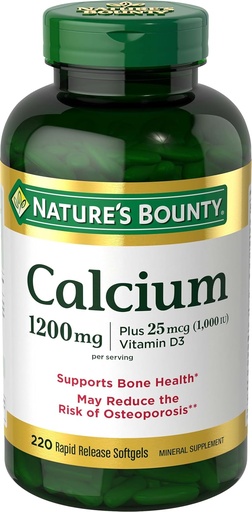 [BRSWIYAYOJ7QED36] Nature's Bounty Calcium 1200 mg con vitamina D3, saúde ósea e apoio inmune, vitamina D3 1000 IU, 220 Softgels