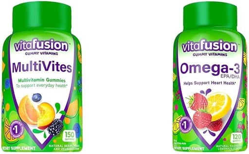 [BRSROCYKAEGQGFL6] Vitafusion MultiVites Gummy Multivitamins for Adults with 12 Vitamins and Minerals, Berry, Peach & Omega-3 Gummy Vitamins, Berry Lemonade Flavored, Heart Health Vitamins(1)