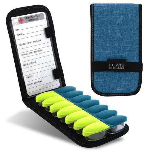 [BRSW2ZIPPIFAOELA] Lewis N. Clark Magnetische vouwen pil Organisator Supplement Case voor OTC Geneeskunde, Prescription Vitaminen-14 Slots, Turquoise