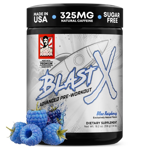 [BRSRAY37CQGRQC35] Old School Labs | Blast X Advanced Pre Workout Powder, Intense Energy Booster Preworkout for Men & Women- Blue Raspberry, 20 Servings
