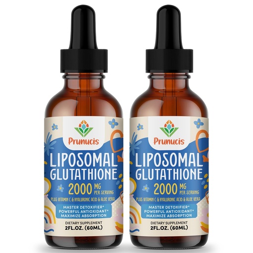 [BRSROFLYCIBGM23B] Prunucis 2000MG Liposomal Glutathione Liquid, 98% Absorption, Active Form L-Glutathione Supplement, Vegan Friendly, Powerful Antioxidant Complex for Immune System, Aging Defense, Detox, 4 FL.OZ