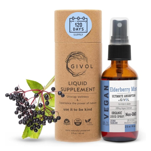 [BRSWGCAZBMNRGC3D] Organic Elderberry Mist (Sambucus Nigra) Liquid Extract – Quality Liquid Formula for Kids & Adults – High Flavonoid Levels, Easy Absorption, Non-GMO, Vegan – 120-Day Supply