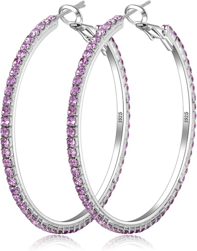 [BRSRMCQCAR5GC3IY] 925 Sterling Silver Earrings Large Rhinestone Hoop Earrings Big Cubic Zirconia Hoop Earrings Thin Rhinestones Round Hoop Earrings for Women 20/30/40/50/60/70mm Sparkly Hoops With Crystals for Womens