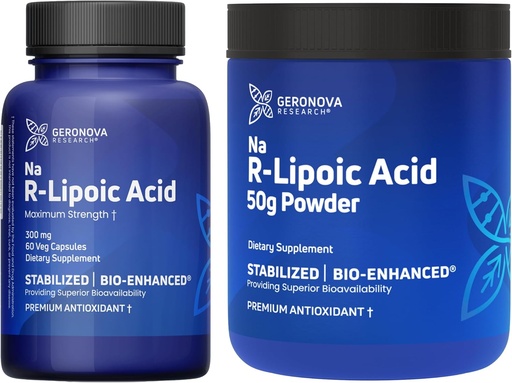 [BRSROGT2DECAOYDL] Geronova Research R-Lipoic Acid 300mg 60 Caps, Bio-Enhanced Na R-Lipoic Acid 50g Powder Bundle