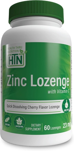 [BRSWYAQTBMGWECL2] Health Thru Nutrition Zinc Lozenge with Vitamin C | Zinc 23mg Vitamin-C 30mg | Natural Chery Flavor | Supports Healthy Immune Function | 3rd Party Tested | Non-GMO, Gluten & Soy Free (Pack of 60)