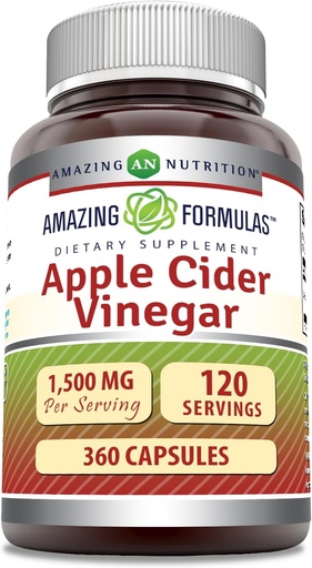 [BRSRMYDQB55R4YDD] Amazing Formulas Apple Cider 1500 mg Per Serving Suplement: 124; Capsules 14; Non-GMO 124; Gluten Free 124; Made in USA (360 Count)
