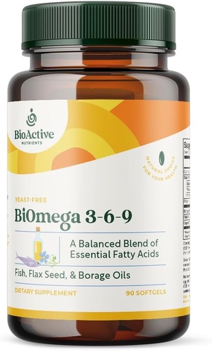 [BRSWIGI6A4HB6DLG] BIOACTIVE NUTRIENTS BiOmega 3-6-9 Supplement Softgels for Women & Men - Omega 3 6 9 - Complex of The Best Fish, Flaxseed Oil, and Borage Oil Supplements - 1200mg - 90 Softgels