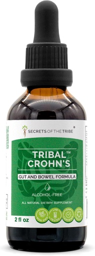 [BRSWECQLA4CWGYDK] Tribal Crohn's Herbal Extract Alcohol-Free, Tincture, Glycerite Slippery Elm, Parsley, Marshmallow, Turmeric, Frankincense, Green Tea. Gut and Bowel Formula 2 oz