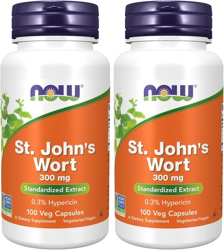 [BRSROYYPCUGQG3LJ] Suplemen NOW, St John 's Welt (Hypericum cenatam) 300 mg, Standardied Extract, 100 Veg Capsules (Paket 2)
