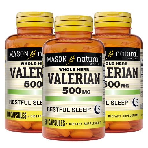 [BRSW2FAQBYNQGFL5] MASON NATURAL Valerian Root 500 mg, 6 Month Supply, Natural Sleep Aid, Promotes Healthy & Restful Sleep, Herbal Supplement, 3 Pack