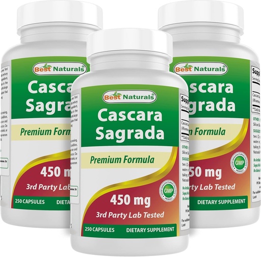 [BRSW2AQ3CB5RO33H] Best Naturals Cascara Sagrada 450 mg 250 Capsules (250 Count (Pack of 3))