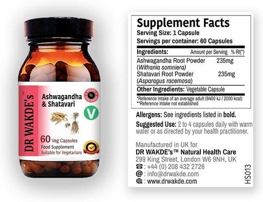 [BRSWIEIKOBYBKYL4] DR WAKDE's Ashwagandha & Shatavari Capules (60 Veg Caps, Rejuventing Herbs, implementació d'Energia, Ayurverdic suplementari, Vegan, Hebal, All Natural, Made en Regne Unit)
