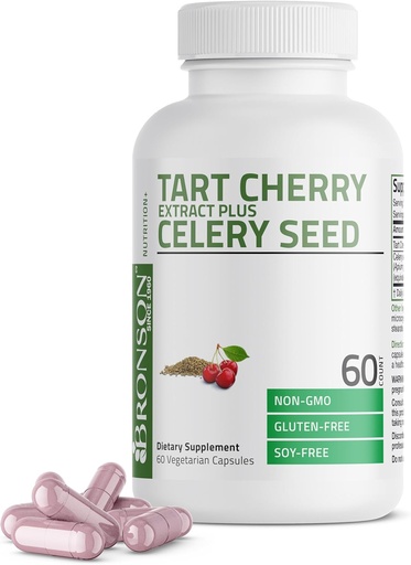 [BRSWGBQNBVYRS23J] Bronson Tart Cherry Extract + Celery Seed Capsules - Powerful Uric Acid Cleanse, Joint Mobility Support & Muscle Recovery Supplément - Formule non-OGM - 60 capsules végétariennes