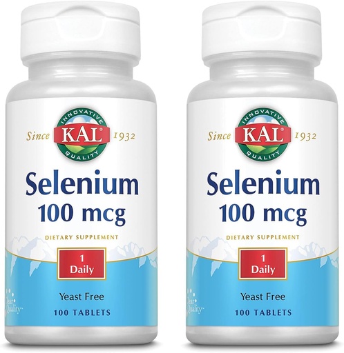 [BRSROZINDEFQOFLK] KAL 100 Mcg Selenium Yeast Free Tablets, 100 Count | Pack of 2