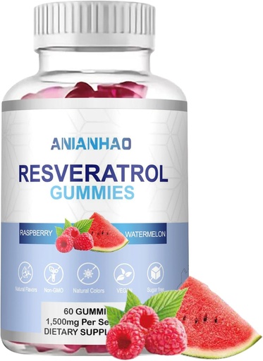 [BRSRAAIZOEOWY2TZ] Gummies de Resveratrol Libre de Azúcar, Suplemento de Resveratrol Potent 1500mg, Apoyo Digestivo &amp; Salud Inmunitaria, Regenerador de células " Reparación, Suplemento de Resveratrol para Apoyo Antioxidante