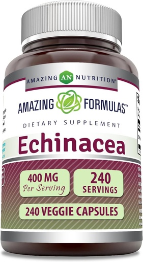 [BRSROEIQDEMRGYI6] Amazing Formulas Echinacea Supplement | 400 Mg per Serving | 240 Veggie Capsules | Non-GMO | Gluten-Free | Made in USA
