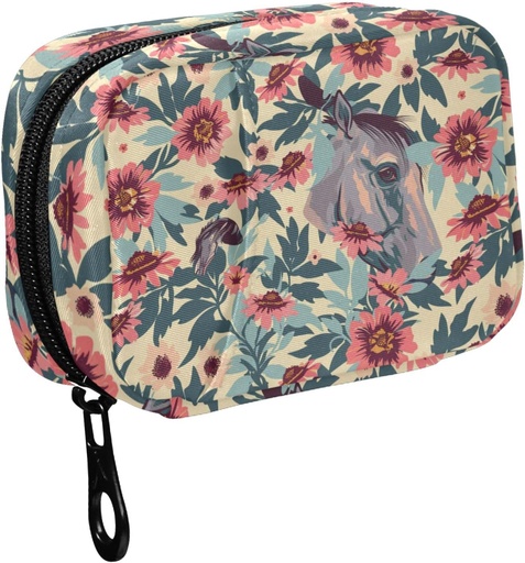 [BRSRABTYOZ4GECTB] Fustylead Vintage Beautiful Horse and Flower Pill Organizer for Purse, Weekly Portable Pill Box with Zipper to Storage Vitamins Fish Oils Medications Supplements
