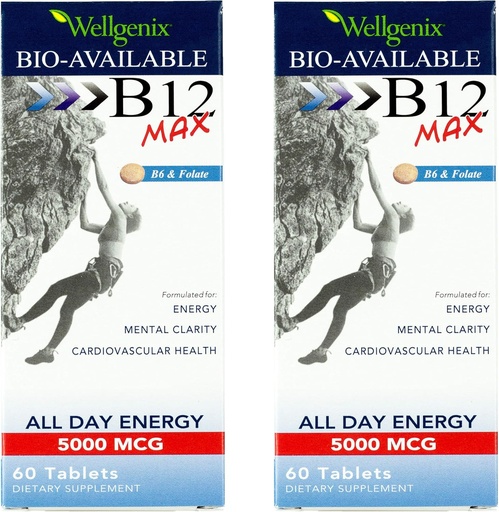 [BRSWYFQ7BMOQ2DTL] Wellgenix Bio-Available Sublingual B12 Max - Formulated for High Absorption - Nutritional Multivitamin B12, B6, Folate - Fast Dissolve (60 Ct) 2 Pack