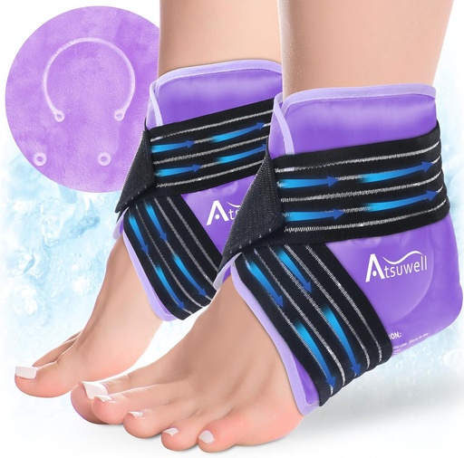 [BRSROCACBMFBGEQU] Atsuwell Ankle Ice Pack Wrap 2 Packs, Ankle Ice Wraps Flexible Gel Cold Pack for Foot Heel, Cold Compress Therapy for Soothing Discomfort, Purple