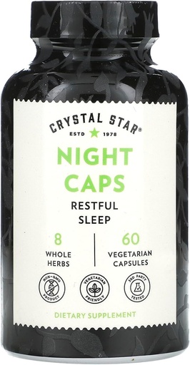 [BRSWIYT3PMCQCADM] Crystal Star Night Caps Natural Sleep Aid Supplement (60 Capsules) – Herbal Non-Habit Forming – Valerian Root, Kava & Passion Flower – Non-GMO