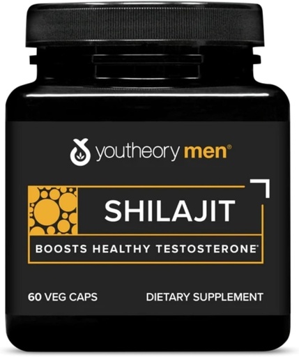 [BRSWGZQDAEGQ4YDL] Youtheory Men's Shilajit - 250 mg Shilajit Capsules - Energy Supplement - Supports Stamina & Endurance* - Gluten, Dairy & Soy Free - 60 Veg Capsules