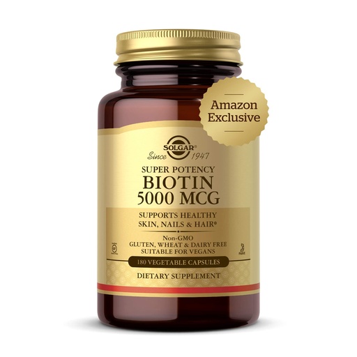 [BRSWYGABOYHAYG3H] Solgar Biotin 5000 mcg - Supports Healthy Skin, Nails & Hair - Supports Energy Production & Metabolism - Vitamin B - Non-GMO, Vegan, Gluten Free - 180 Count