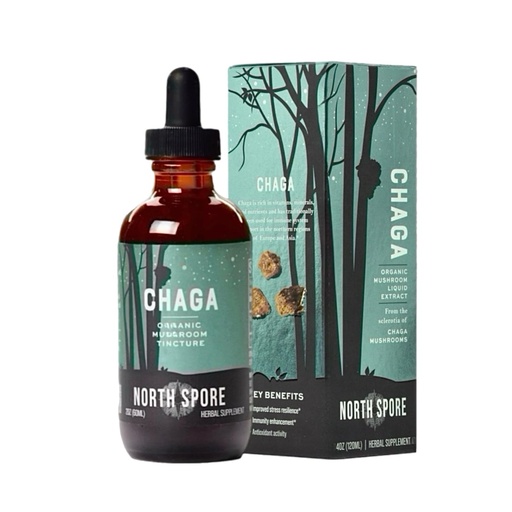 [BRSRAEIDOIMGM33Z] North Spore Organic Chaga Mushroom Tincture (4 oz) | 100% Fruiting Body Extracts | Immune Support, Energy, and Balance | Certified Organic, Vegan, Non-GMO | Adaptogenic, Nootropic | Made in USA