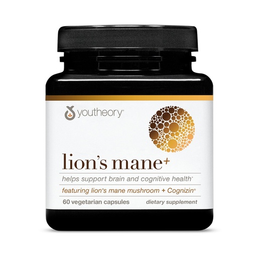 [BRSROEIRPJ7BOEL3] Youtheory Lion's Mane Plus - Mushroom Supplement with Cognizin - Offers Focus & Brain Support* - 60 Vegetarian Capsules