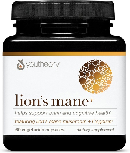 [BRSROEIRPJ7BOEL3] Youtheory Lion's Mane Plus - Mushroom Supplement with Cognizin - Offers Focus & Brain Support* - 60 Vegetarian Capsules