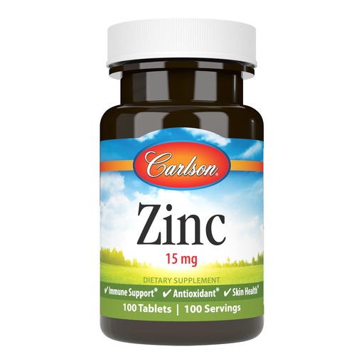 [BRSWIYILCUAAAADI] Carlson Zinc, 15 mg, Zinc Supplement, Zinc Gluconate, 100 Tablets | Skin Health; Optimal Wellness; Zinc Tablets