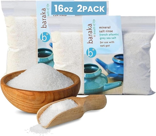 [BRSWGYL2DIBQOAI7] Baraka Ceramic Neti Pot Sinus Rinse with Mineral Sea Salt - Saline Solution - Pair with Your Ceramic Neti Pot - Sinus Care Rinse - Nose Rinse - Nasal Salt - Mineral Sea Salt Rinse (16 oz - 2 Pack)